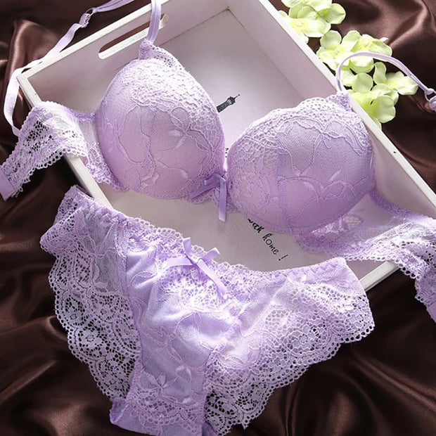 European Style Women's Lingerie Set – Cotton Push-Up Bra & Lace Panties