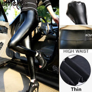 BIVIGAOS Fall Winter Women's Fleece Black Leather Pants Female PU Leggings Slim Skinny High Waist PU Leggings Trousers For Women