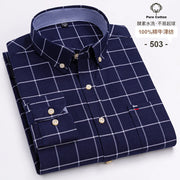 New Men Social Shirt Long Sleeve 100%Pure Cotton Oxford Soft Formal Male Clothes Oversized Pocket Shirt Men clothing S-7XL