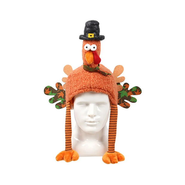 Funny Cartoon Thanksgiving Plush Turkey Hat High-top Orange Halloween Cosplay Costume Handmade Thanksgiving Cap Holiday