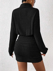 Women's Autumn Winter Fashion High Neck Knitted Sweater Dress Female Casual Solid Loose Long Sleeve Warm Mid Length Dresses