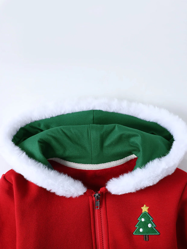 Boys' Christmas Hoodie, Crew Neck with Random Christmas Tree Prints, Family Party Fall & Winter Style