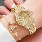 Women’s 6-Piece Rhinestone Quartz Watch & Heart Jewelry Set