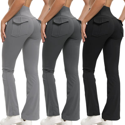 Women's Flare Leggings with Pockets Soft Cargo style Yoga Pants High Waist Gym Slim Pants Fitness and Body Building Sportwear
