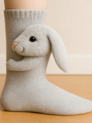 A Pair of Adult Cute Animal Socks 3D Knitted Floor Socks for Fall & Winter Christmas Cozy & Warm Socks for Home & Outdoor