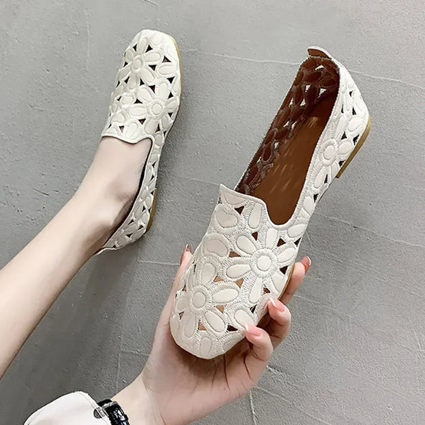 Women Flats Slip on Loafers Foldable Flats for Women Square Toe Single Shoes Hollow Out Fashion Party Casual Fashion Women Shoes