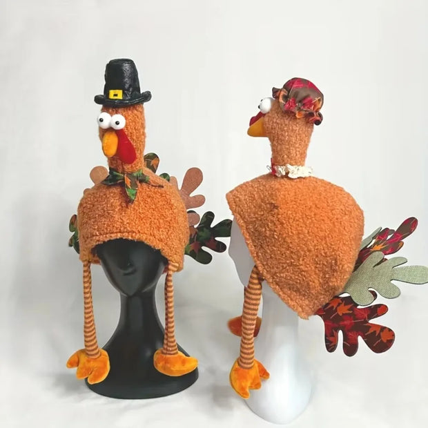 Funny Cartoon Thanksgiving Plush Turkey Hat High-top Orange Halloween Cosplay Costume Handmade Thanksgiving Cap Holiday