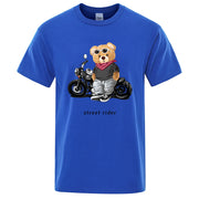 Motorcycle Enthusiast Street Ted Rider Printed T-Shirt Men Loose Casual Short Sleeves Summer Breathable Tee Cotton Clothing