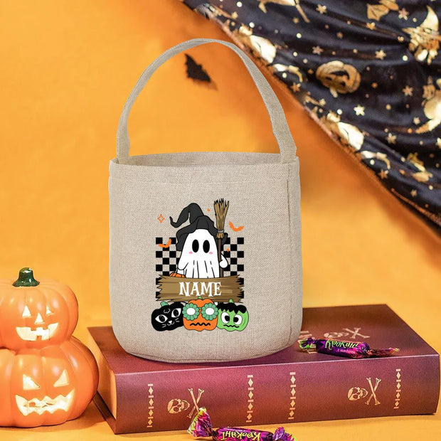 Personalized Halloween Bucket Trick or Treat Bag Halloween Basket with Name Gift for Kids Candy Bucket Totes Party Favor
