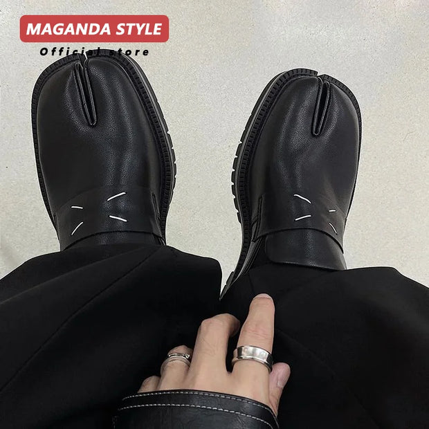 Maganda Split-Toe Tabi Loafers – Unisex Casual Leather Shoes with Thick Sole