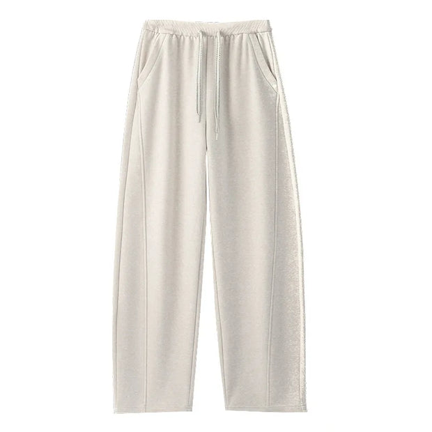 Fall Winter Thicken Plus Fleece Straight Trousers Women Elastic Waist Drawstring Sweatpants High Quality Versatile Jogger Pants