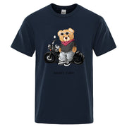 Motorcycle Enthusiast Street Ted Rider Printed T-Shirt Men Loose Casual Short Sleeves Summer Breathable Tee Cotton Clothing
