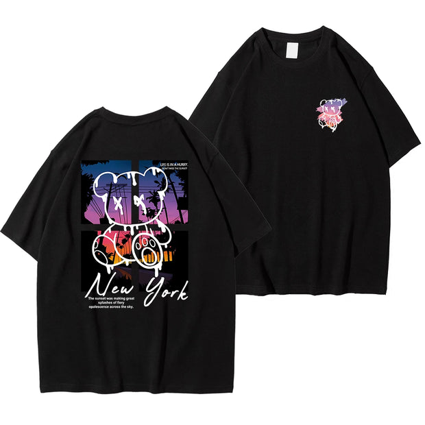 Cartoon Bear Sunset Tee