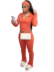 Fall 2025 Street Casual Women Sets Fleece Tracksuit Long Sleeve Zip Tops and Flare Pants Activewear Outfits Gym Two 2 Piece Set