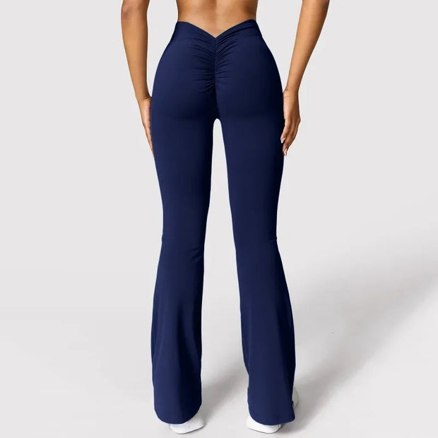 Fashion Micro Horn Leggings Women V-back Waist Sports Pants High Waist Push Up Butt Gym Pants Solid Slim Latin Dance Trousers