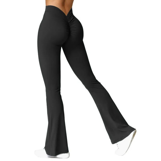 Fashion Micro Horn Leggings Women V-back Waist Sports Pants High Waist Push Up Butt Gym Pants Solid Slim Latin Dance Trousers