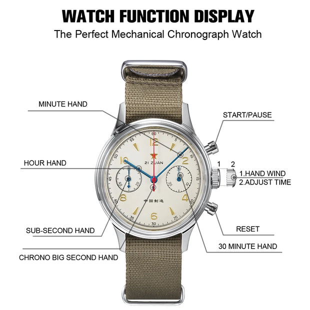 RED STAR 1963 Pilot Chronograph – 38mm/40mm Mechanical Watch with Seagull ST1901 Movement & Sapphire Crystal