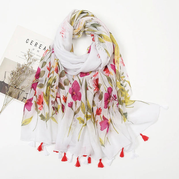 Womens Fashion Print Scarf  Wrap Shawls Retro Soft Floral Tassel Scarves