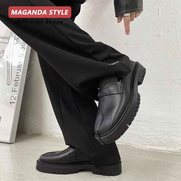 Maganda Split-Toe Tabi Loafers – Unisex Casual Leather Shoes with Thick Sole