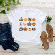 Fall Harvest Pumpkins Jack O Lantern Women T-Shirt Halloween Shirt Short Sleeve Graphic T Shirts Cute Halloween Pumpkin Tshirt