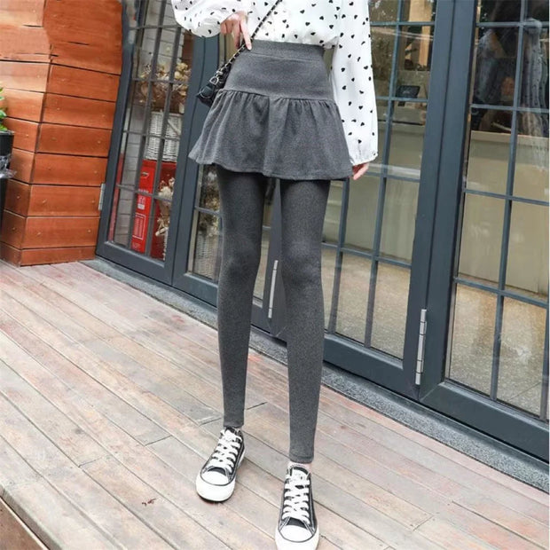 Skirt Leggings Autumn and Winter Fleece  Stretchy Warm High Waist Good Elastic Cotton Warm Leggings
