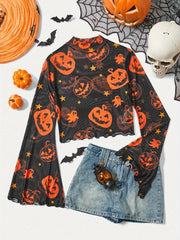 European and American fashion style pumpkin pattern mesh T-shirt