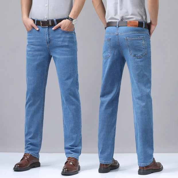 Men’s Summer Micro-Elastic Straight-Leg Denim Pants