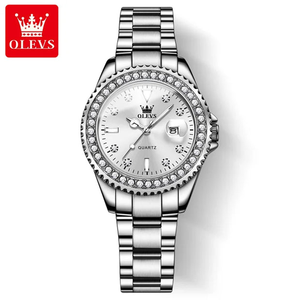 Women’s OLEVS Diamond Dial Stainless Steel Quartz Watch