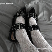 GIGIFOX Mary Jane Shoes For Women Pointed Toe Buckle Strap Slip On Slingback Pumps Spring Fashion Y2k Comfortable Low Heel