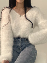 Women's Soft Cozy V-Ne Sweater Autumn Winter Faion Sweet Large V-Ne Knitted Top Women's Faion Trendy Sweater