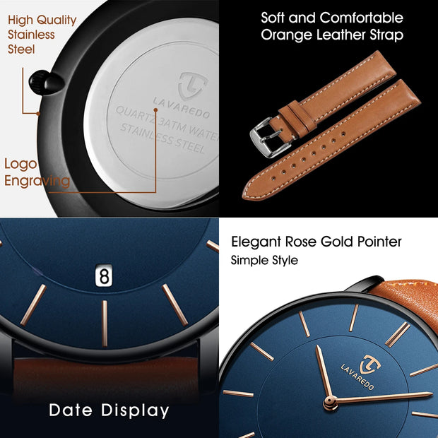 Men’s Minimalist Analog Watch – Date Display, Leather Strap, Fashion-Forward Simplicity