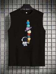 Men's Sleeveless Astronaut Print Tank – Breathable Summer Fitness & Leisure Wear