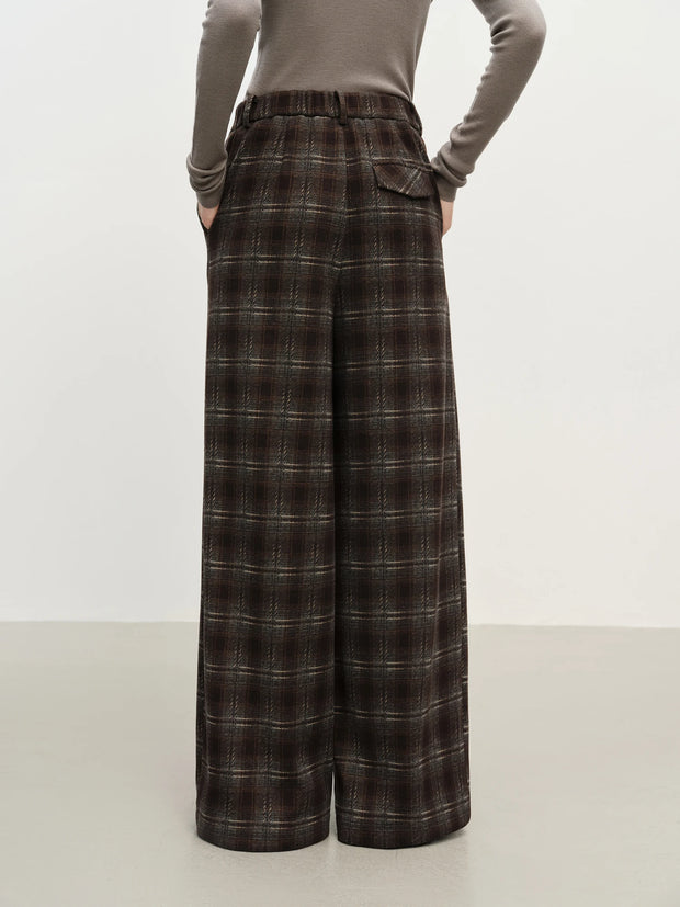 FSLE Retro Plaid Straight-Leg Casual Tros for Women Fall Winter 2025 New Arrival Petite-Friendly Casual Pants Commuting