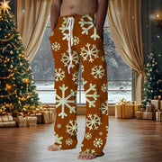2025 Christmas Men's Snowflake Pants Trousers Drawstring Elastic Waist Casual Holiday Christmas Party Straight Leg Trousers