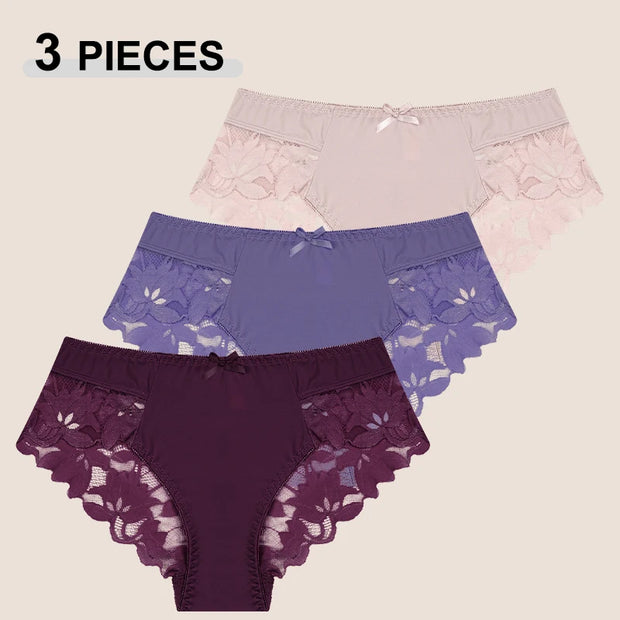 3PCS Women's Lace Seamless Panties – Low Rise, Breathable & Elegant Lingerie (S–XXL)