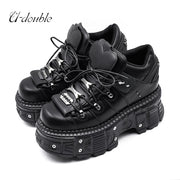 2025 New Punk Style Women Shoes Lace-up Heel Height 6CM Platform Shoes Woman Gothic Ankle Rock Boots Metal Decor Woman Sneakers