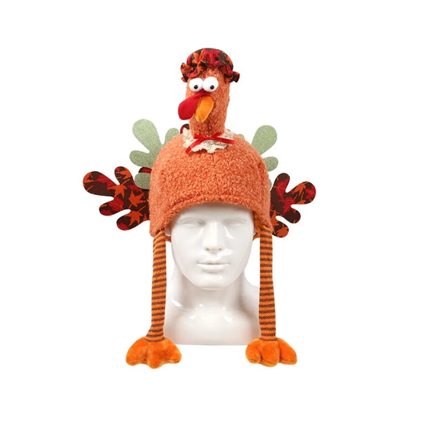 Party Accessory Cartoon Thanksgiving Plush Turkey Hat Handmade Orange Thanksgiving Cap High-top Halloween Cosplay Costume Autumn