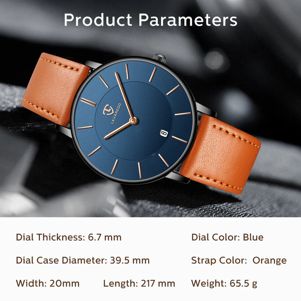 Men’s Minimalist Analog Watch – Date Display, Leather Strap, Fashion-Forward Simplicity