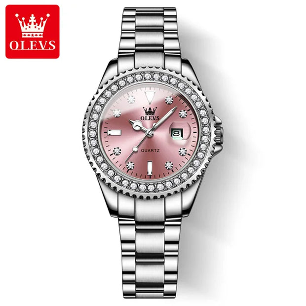 Women’s OLEVS Diamond Dial Stainless Steel Quartz Watch