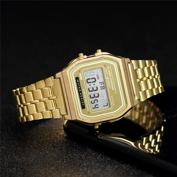 Women’s Elegant Gold & Silver Stainless Steel Digital Watch