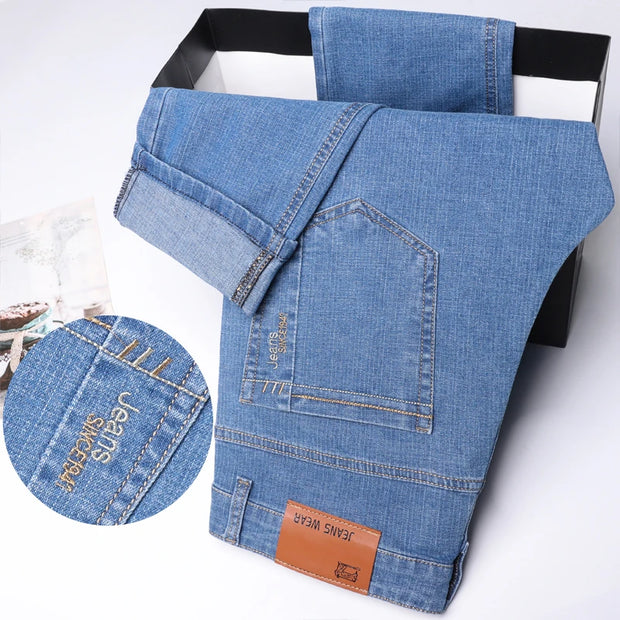 Men’s Summer Micro-Elastic Straight-Leg Denim Pants