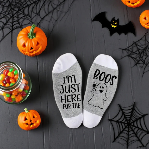 Halloween Socks I'm Just Here for The Boos Ghost Drinking Socks Boozy Fall Gift Costume Colleague Wine Lover Party Photo Props