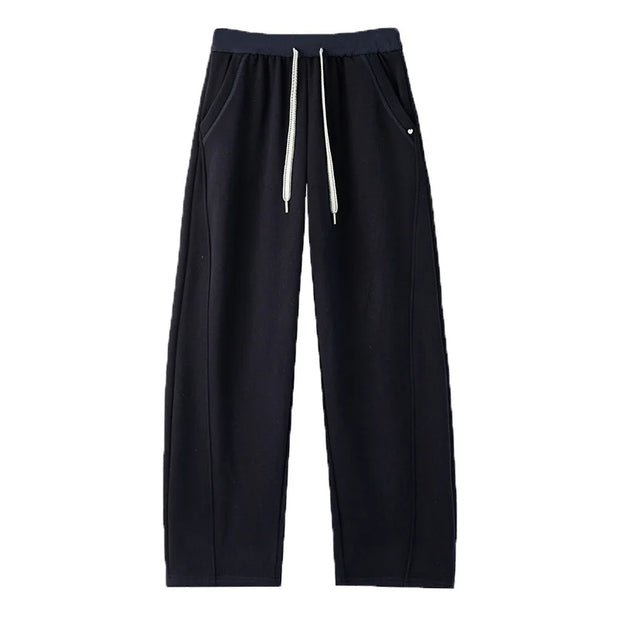 Fall Winter Thicken Plus Fleece Straight Trousers Women Elastic Waist Drawstring Sweatpants High Quality Versatile Jogger Pants