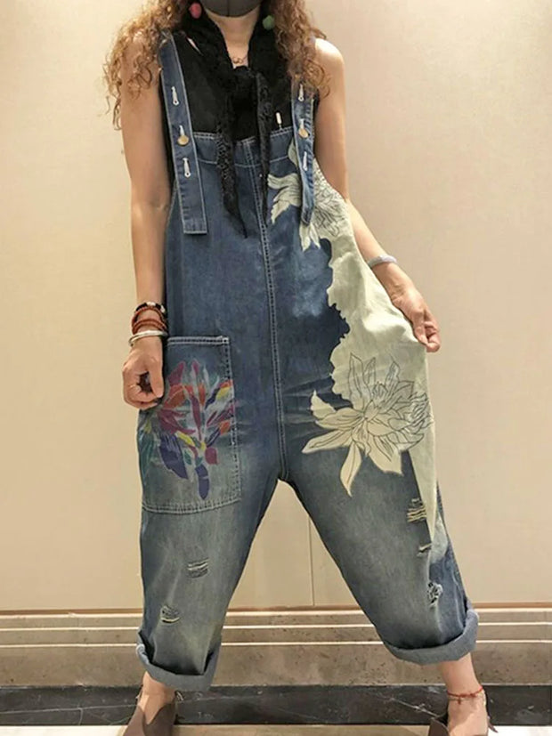AmaxluluE Women’s 2025 Summer Printed Denim Overalls