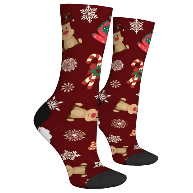Colorful Christmas themed men's socks Harajuku color happy fun cute reindeer, gingerbread man socks Christmas gift