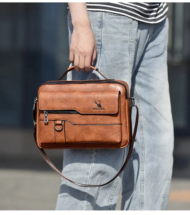 WEIXIER Men's PU Leather Crossbody Messenger Bag – Sleek, Spacious & Versatile