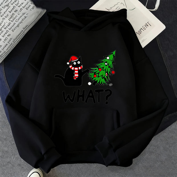 Autumn New Christmas Hoodies Cat&Christmas Tree Print Winter Hoodie Men Women Fashion Casual Sweatshirts Pullovers New Year Gift