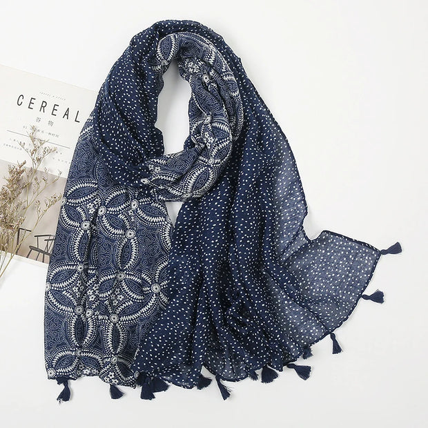 Womens Fashion Print Scarf  Wrap Shawls Retro Soft Floral Tassel Scarves