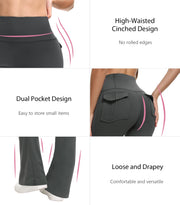 Women's Flare Leggings with Pockets Soft Cargo style Yoga Pants High Waist Gym Slim Pants Fitness and Body Building Sportwear