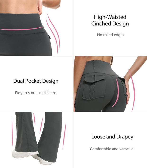 Women's Flare Leggings with Pockets Soft Cargo style Yoga Pants High Waist Gym Slim Pants Fitness and Body Building Sportwear